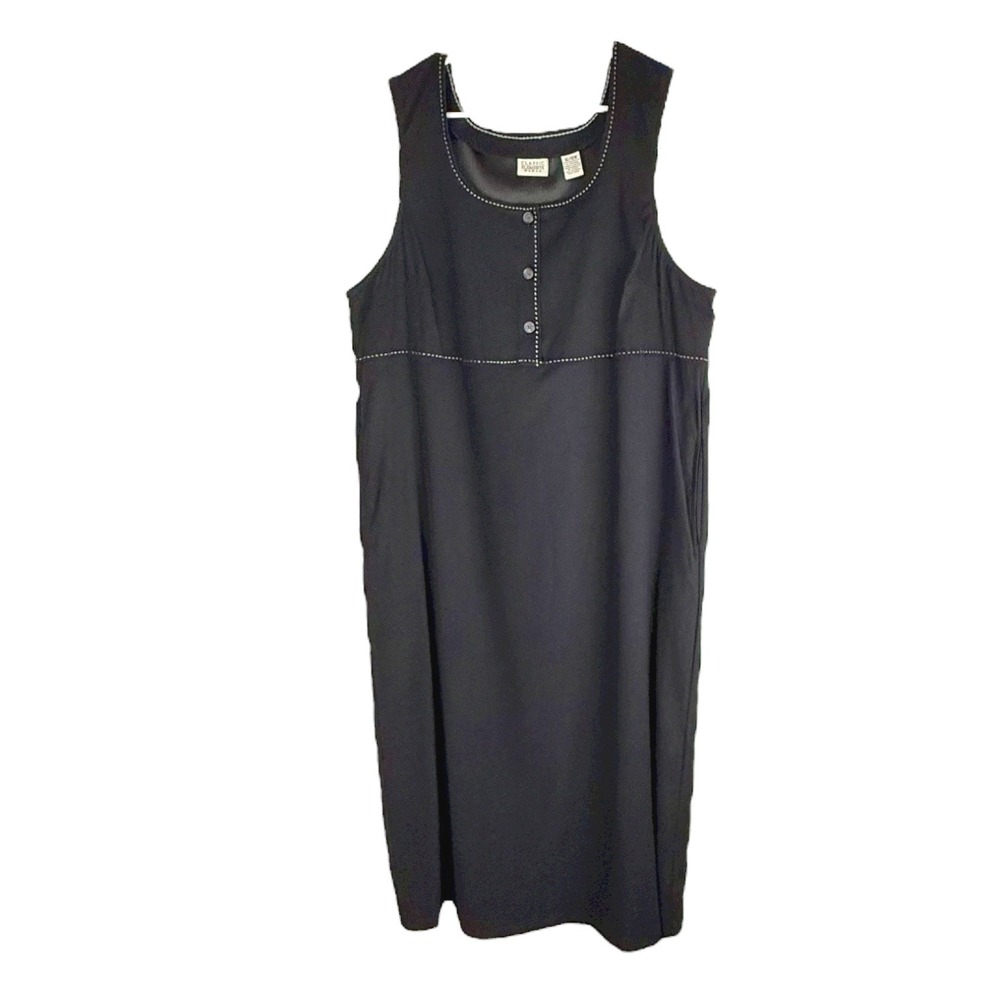 Classic Elements Black Sleeveless Button Front Midi Dress Size 16 / 18W Pockets‎